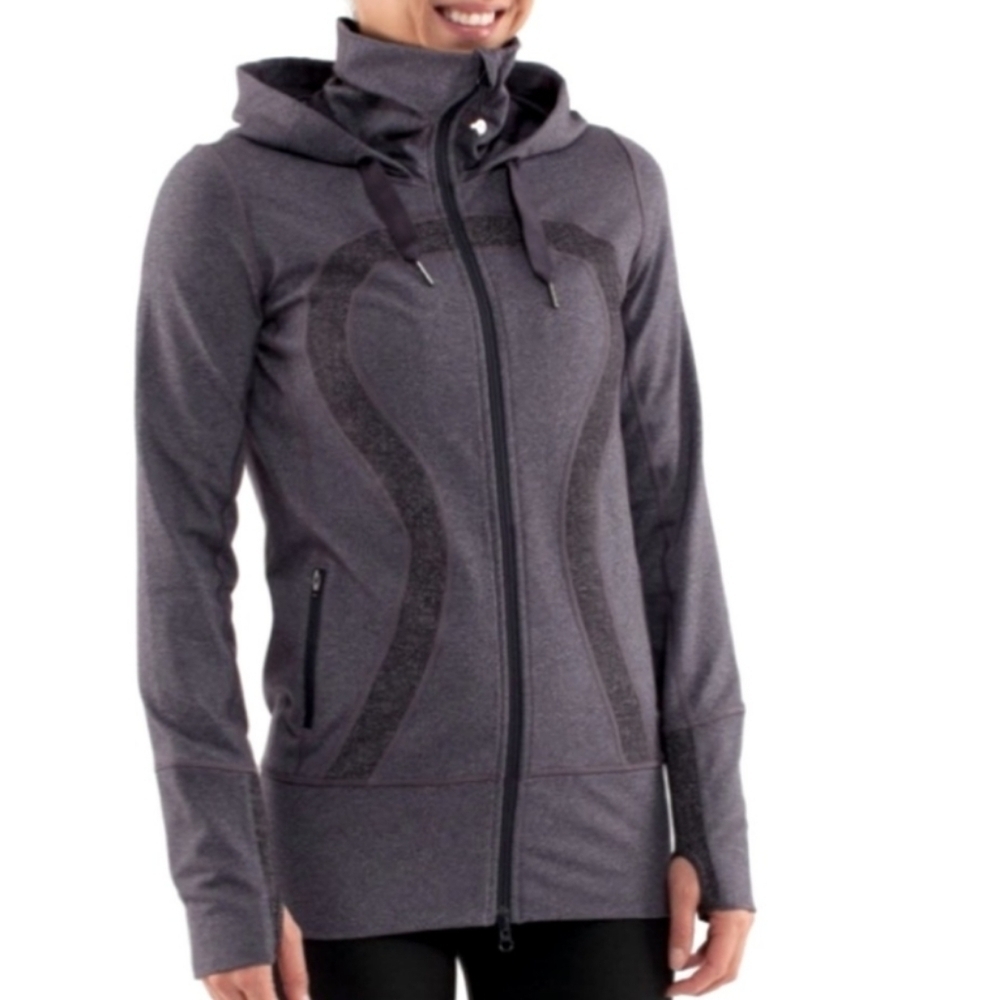 Lululemon Hooded Stride Jacket Heathered Charcoal Grey and Purple - Picture 7 of 10